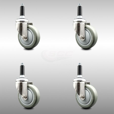 Service Caster 4 Inch 316SS Gray Polyurethane Swivel 3/4 Inch Expanding Stem Caster Set SCC SCC-SS316EX20S414-PPUB-34-4
